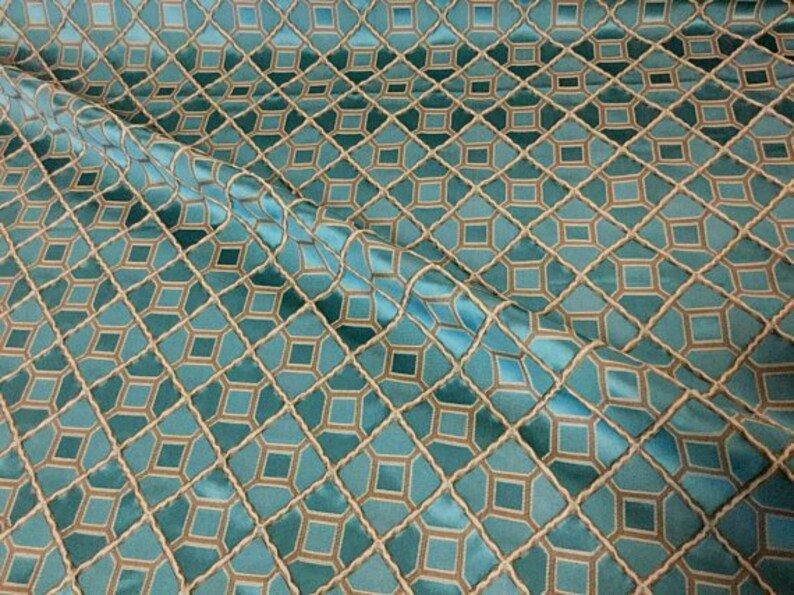 55 Wide High End Teal Dark Aqua Beige Embossed Diamond Etsy