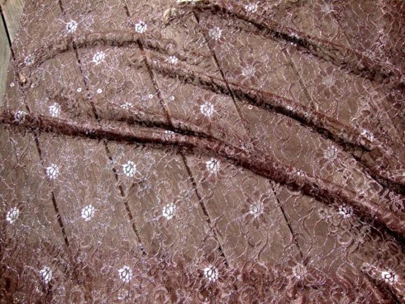 45 Wide Shimmery Silver and Brown Lace Fabric Floral Lace Tulle Lace Lace Bridal Wedding Fashion Fabric Silver Metallic Lace RL