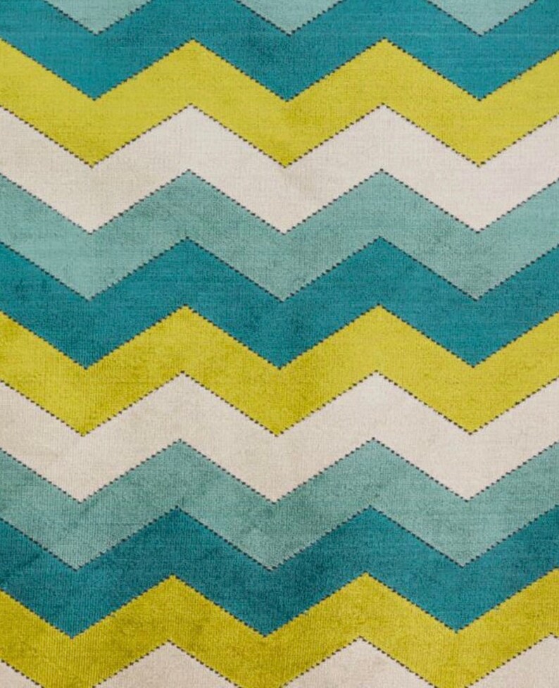 55 Wide Purple Gray Chartreuse Lime Green Aqua Blue Charcoal Zig Zag Geometric Mid Century Modern Velvet Chenille Upholstery Fabric ILV9