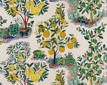 3 Colors Schumacher Citrus Garden Yellow Green Pink White Blue Botanical Floral Butterfly Pool Primary Lime Linen Upholstery Drapery Fabric