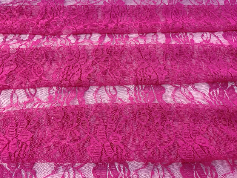 63 Wide Four Way Stretch Hot Pink Fuchsia Floral Lace Fabric