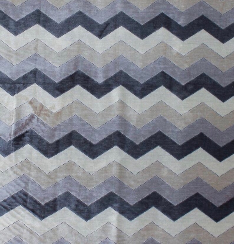 55 Wide Purple Gray Chartreuse Lime Green Aqua Blue Charcoal Zig Zag Geometric Mid Century Modern Velvet Chenille Upholstery Fabric ILV9