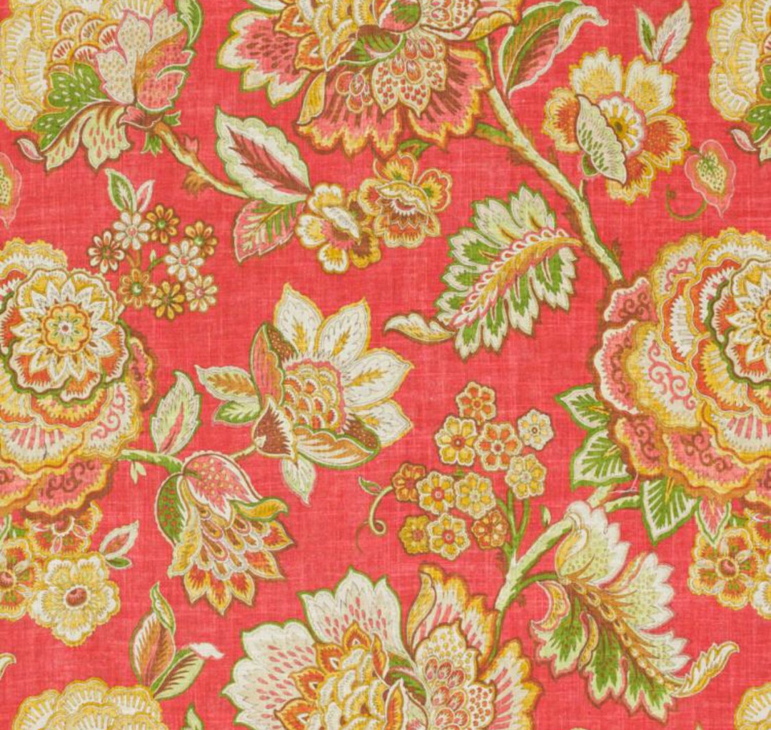 55 Wide Linen Viscose Fabric Floral Jacobean Pattern Etsy Australia
