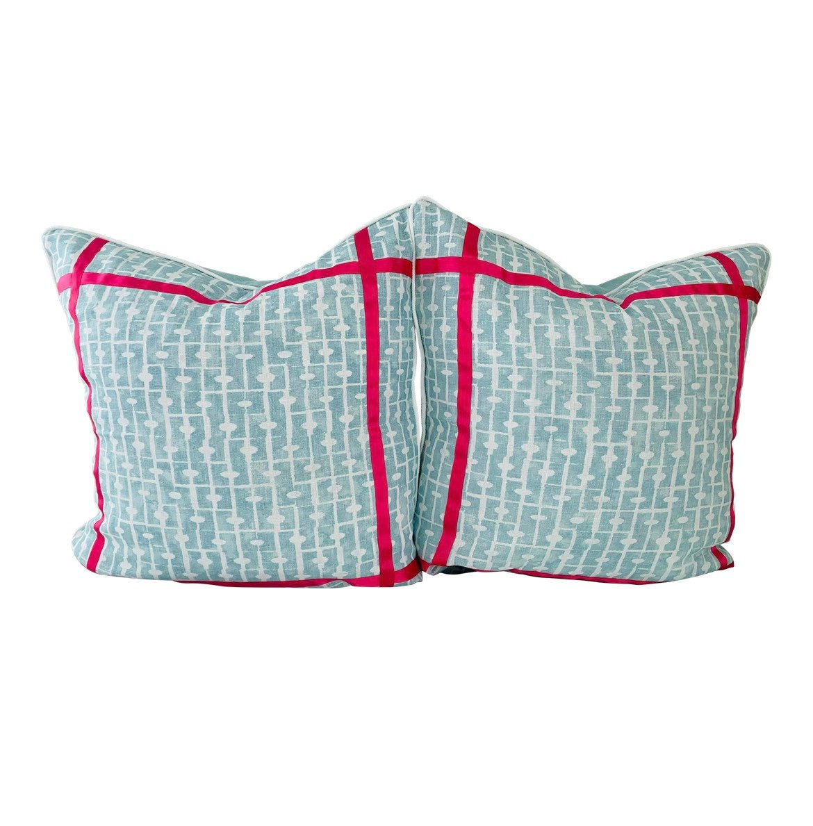 25 X 25 Thibaut Haven Spa Blue Linen & Hot Pink Pillow - Etsy