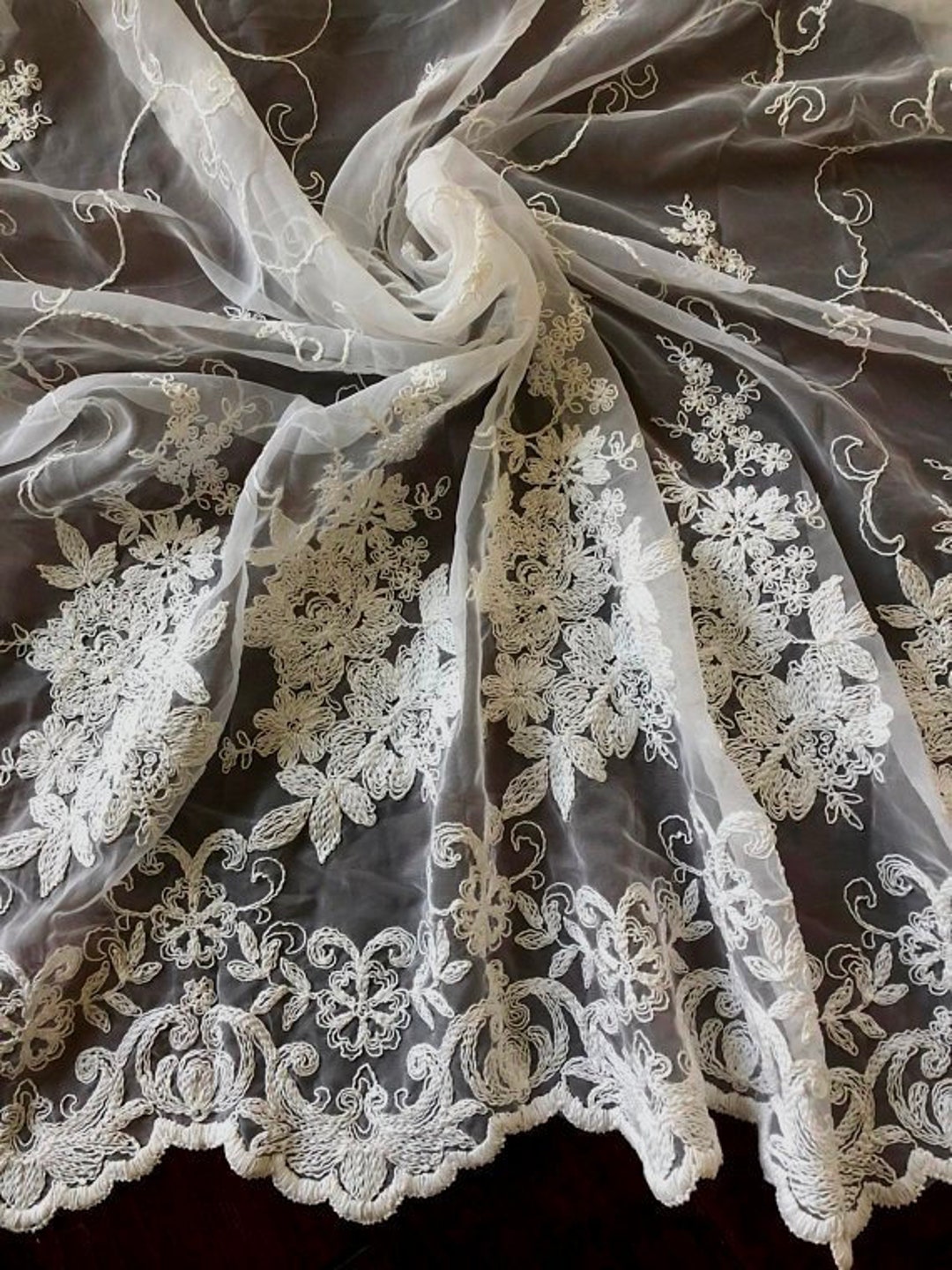 46 Wide White Sheer Cotton Poly Embroidered Lace Floral - Etsy