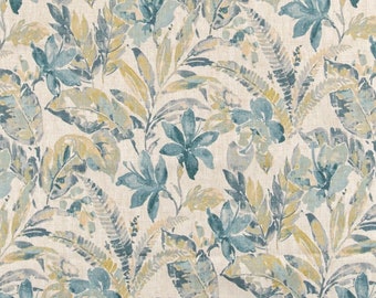 Stain Resistant Beige Teal Green Floral Upholstery Drapery Fabric CF