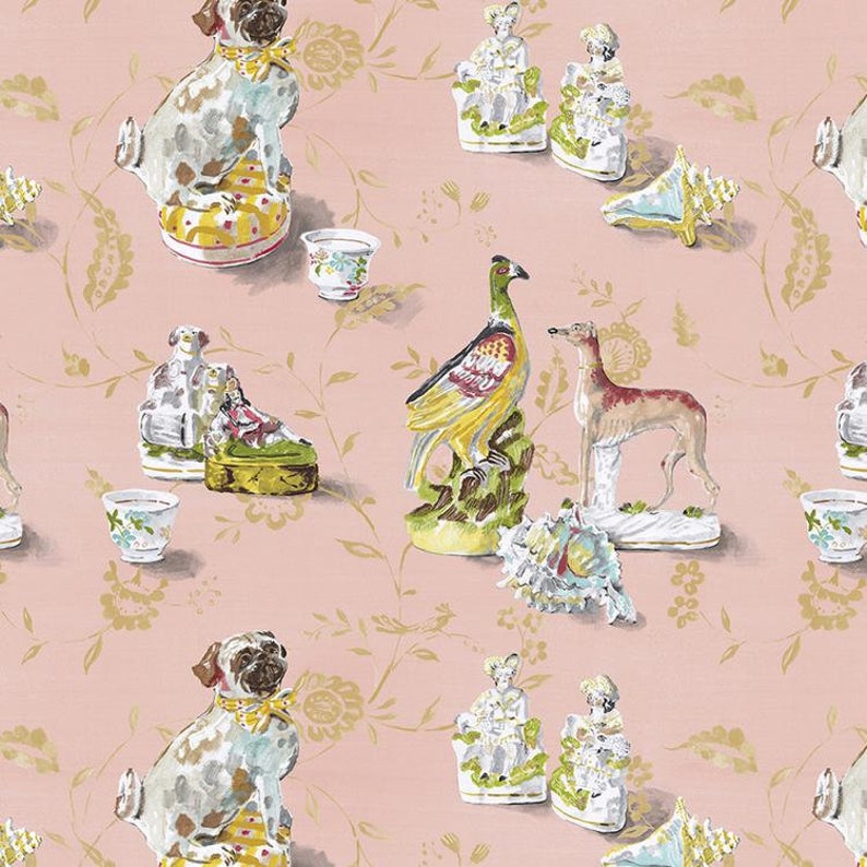 52 Wide Beige Blue Peach Pink Cream Brown Linen Viscose Toile Home Decorator Fabric French Country Upholstery Drapery Village Farm PV1 2 3