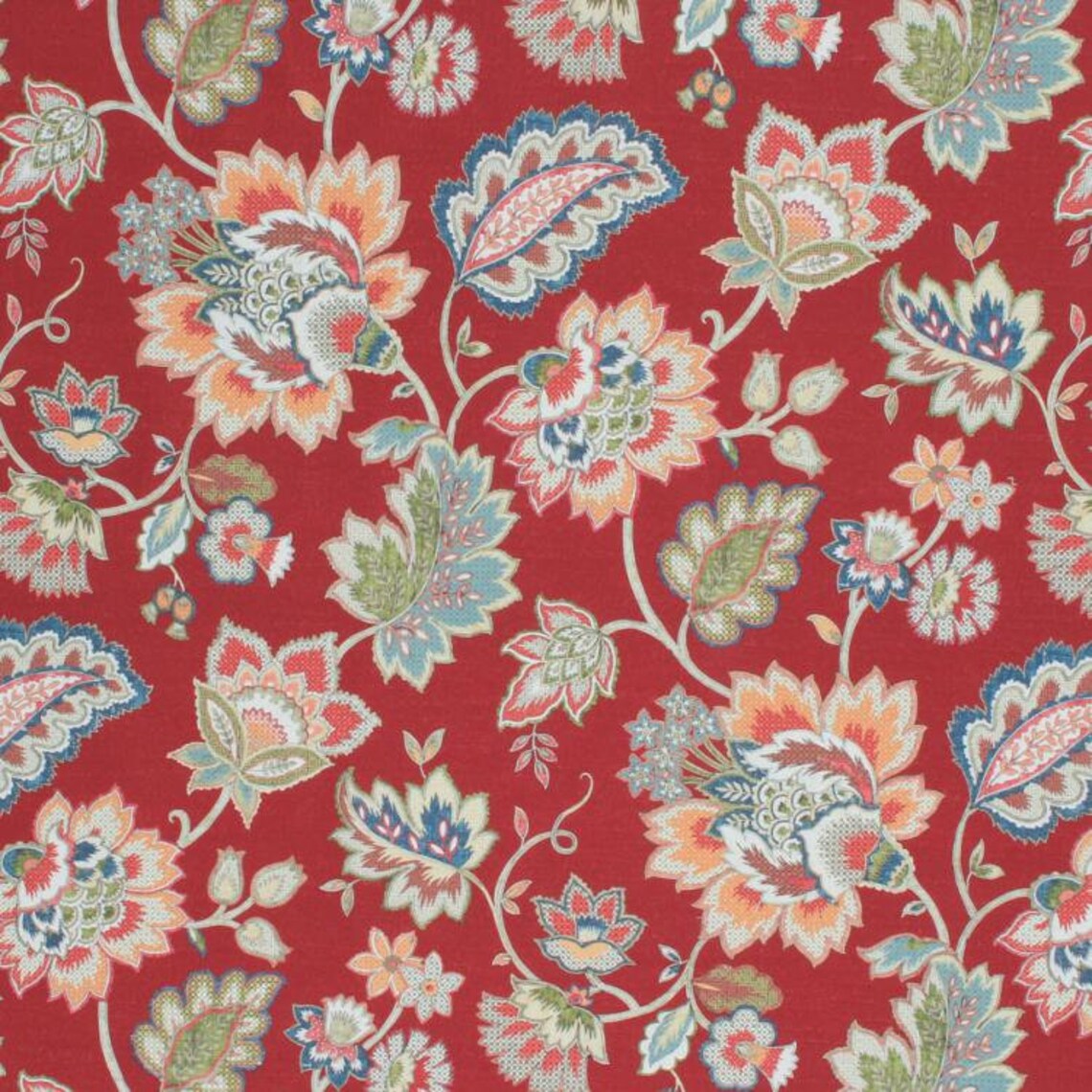 54 Wide Spanish Made Cotton Fabric Floral Jacobean Etsy