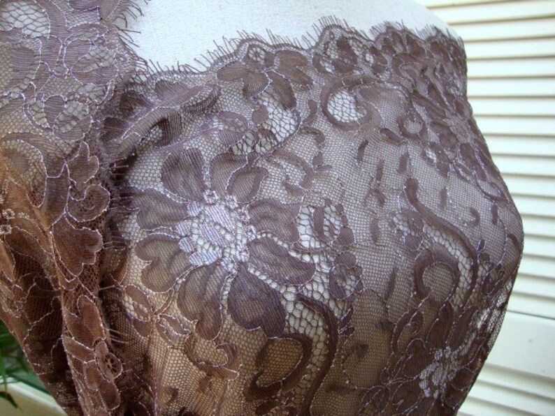 45 Wide Shimmery Silver and Brown Lace Fabric Floral Lace Tulle Lace Lace Bridal Wedding Fashion Fabric Silver Metallic Lace RL
