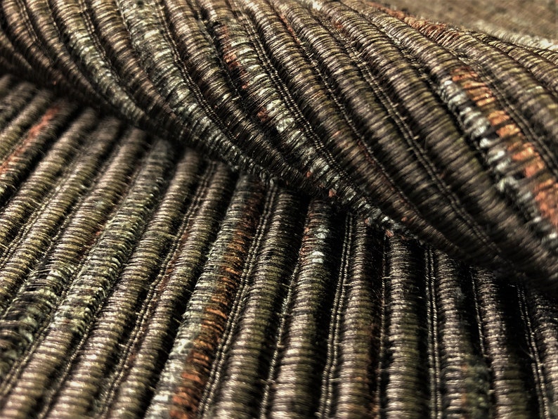 Designer Textured Woven Espresso Brown Kilim Stripe Upholstery Drapery Fabric STA379