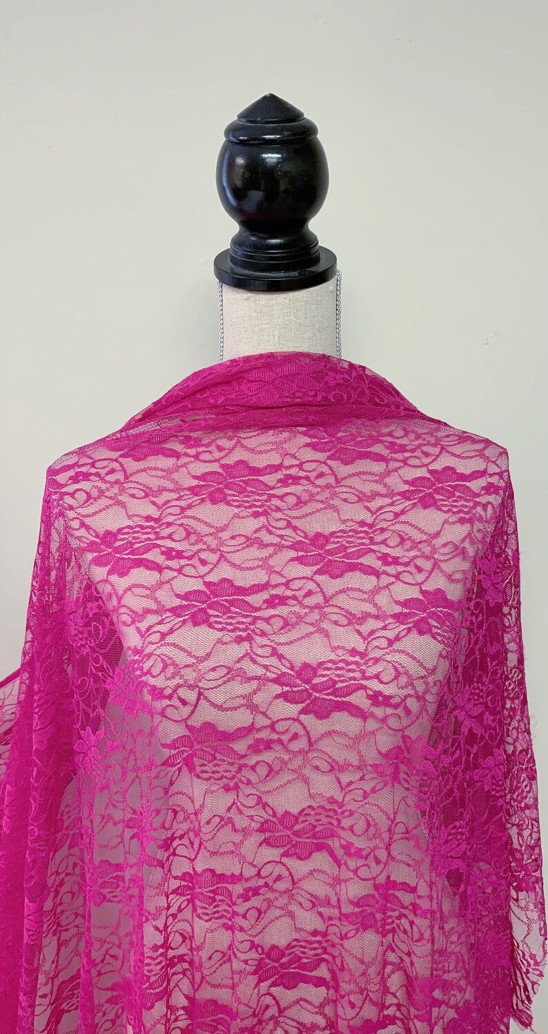 63 Wide Four Way Stretch Hot Pink Fuchsia Floral Lace Fabric