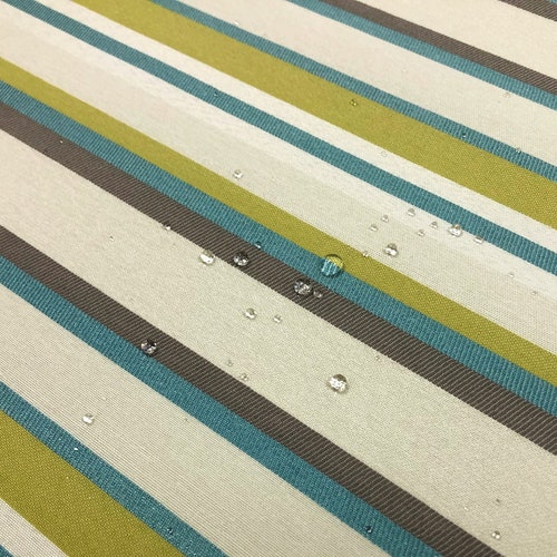 1 3/4 Yd Designer good Water & Stain Resistant Green Blue Teal Brown Beige Stripe Upholstery Fabric WHS813