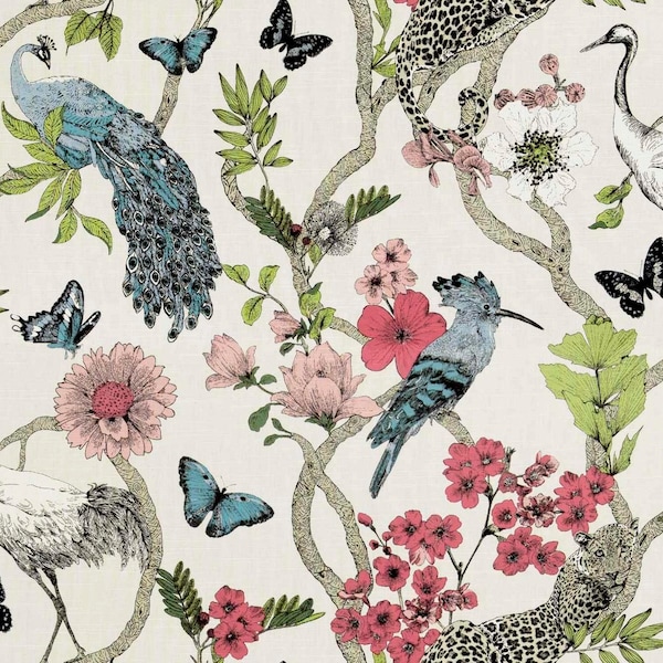 Pink Floral Bird Fabric Etsy