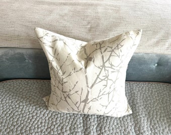 17” x 17” Kravet Jeffrey Alan Marks Sand Beige Ivory Branches Botanical Abstract Linen Pillow Cover