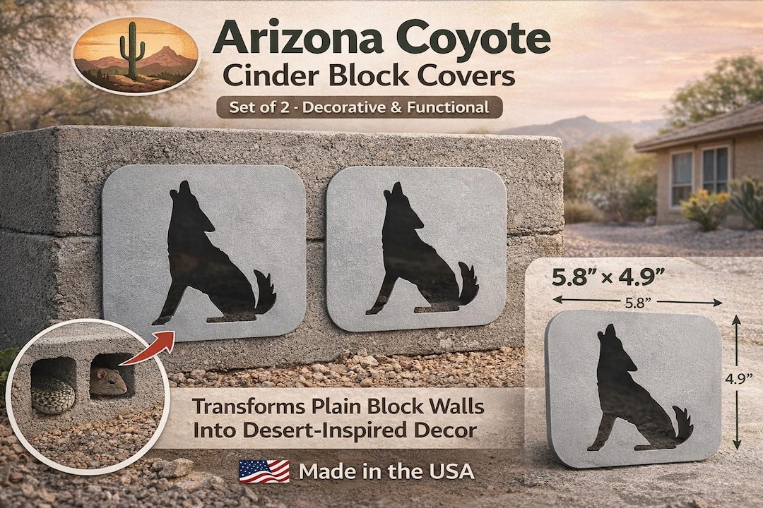 Coyote Cinder Block Covers Set of 2 | Arizona Desert Block Wall Insert ...