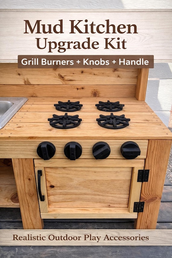 Mud Kitchen Accessories Set – Stove Burner & Knobs for Kids Outdoor Play Kitchen | Montessori Pretend Cooking Toy | Backyard Play Set Gift