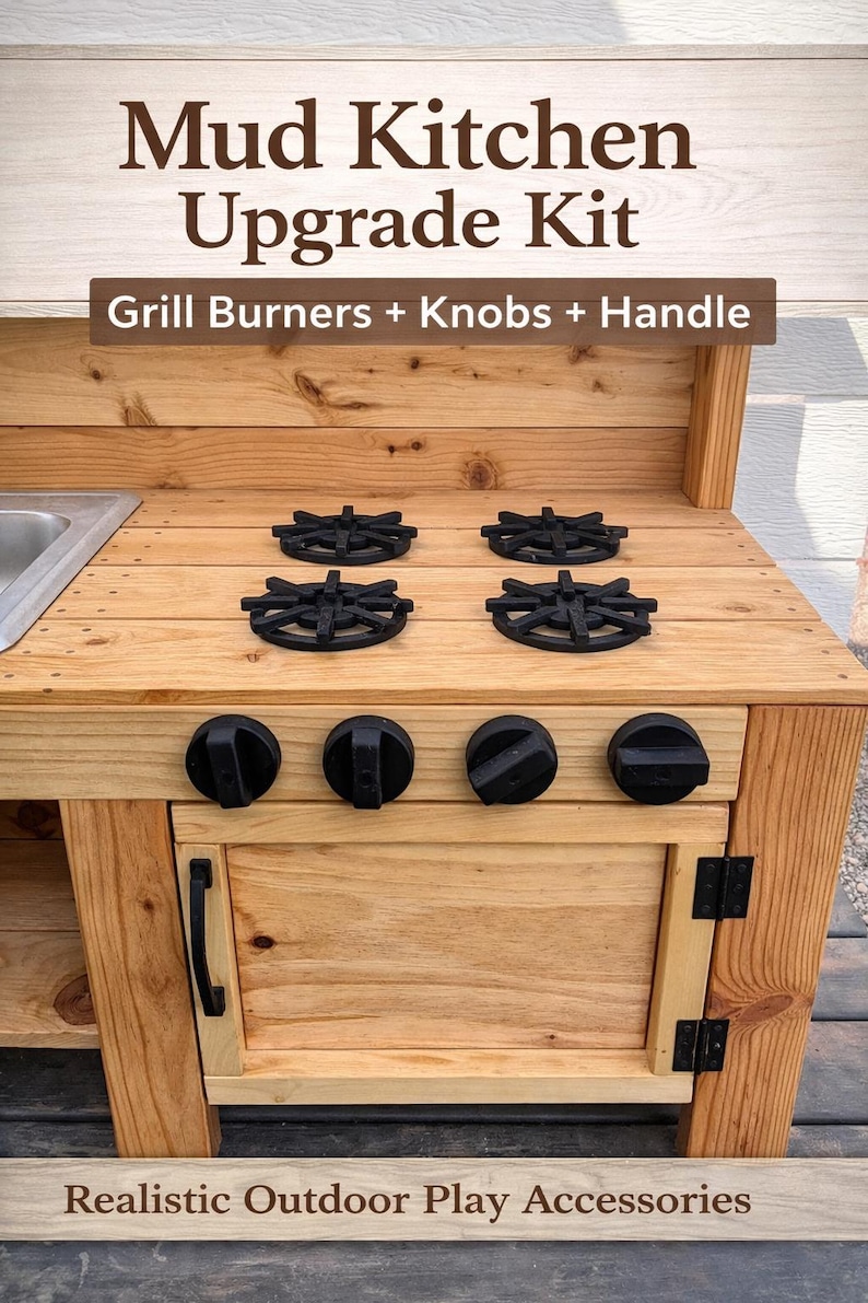 Mud Kitchen Accessories Set – Stove Burner & Knobs for Kids Outdoor Play Kitchen | Montessori Pretend Cooking Toy | Backyard Play Set Gift image 1