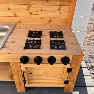Mud Kitchen Accessories Set – Stove Burner & Knobs for Kids Outdoor Play Kitchen | Montessori Pretend Cooking Toy | Backyard Play Set Gift