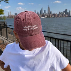 Embroidered Inshallah-ing My Way Through Life Washed Hat, Funny Washed Embroidered Cap, Relatable Humor Hat, Casual Vintage Dad Hat