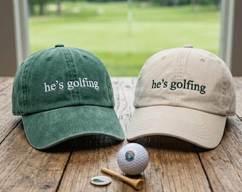 Embroidered He’s Golfing Hat, Golf Hat, Golf Gift, Golf Lover Gift, Stocking Stuffer, Birthday Gift, Funny Hat, Dad Gift, Boyfriend Gift