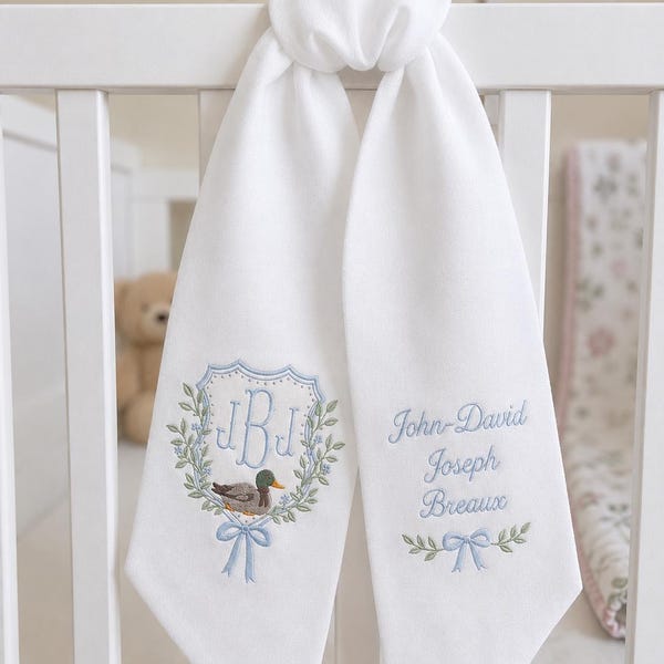 Embroiderd Personalized Mallard Duck Wreath Linen Sash ,Custom Monogram Wreath Sash,Hunting Gift For Dad Man Cave Front Door