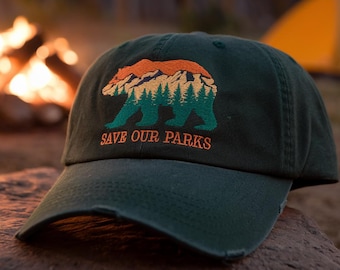 Embroidered Bear National Parks Dad Hat, Camping Hiking Gift