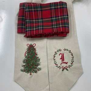 Embroidered Personalized Christmas Bow Tree Wreath Sash, Monogram Letter Embroidered Linen Winter Embroidery Sash Door Decor image 7