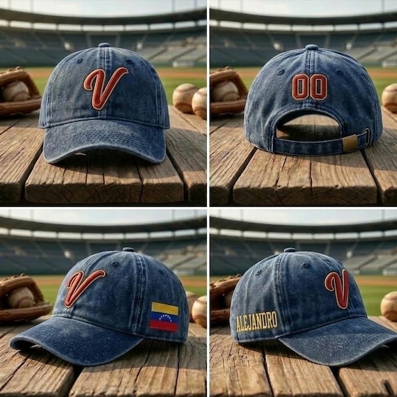 Embroidered Personalized Venezuela Baseball Washed Hat, Personalized Name Number Hat