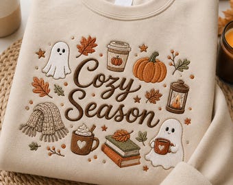 Moletom bordado aconchegante para a temporada, Moletom temático de Halloween, Moletom com estampa de abóbora de outono, Roupa de outono, Camiseta aconchegante de outono, Presente para ela