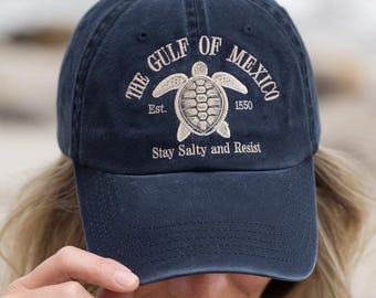 Embroidered Turtle Hat, Gulf of Mexico, Stay Salty Resist Cap