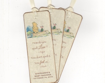 Winnie The Pooh Baby Shower Bookmark Favors Pooh Eeyore Piglet Birthday Party Bookmark Favor Gender Neutral - Rustic Vintage Style Set of 10