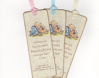 Classic Winnie The Pooh Baby Shower Bookmark Favors, Birthday Party Bookmark Favors, Gender Neutral - Rustic Vintage Style Set of 10