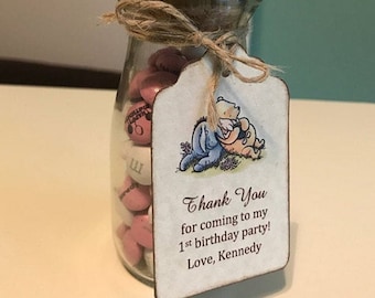 Winnie The Pooh 1st Birthday Party First Birthday Personalized Thank You Favor Label Tags Vintage Rustic Style - Set of 20