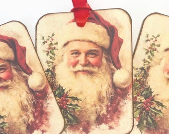 Santa Christmas Tags, Vintage Image, Holiday Gift Package Tags - 6 Tags