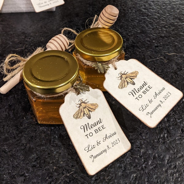 Wedding Favor Thank You Tags MEANT TO BEE Bridal Shower Engagement Party Honey Jar Gift Label Tags - Vintage Style Set of 50