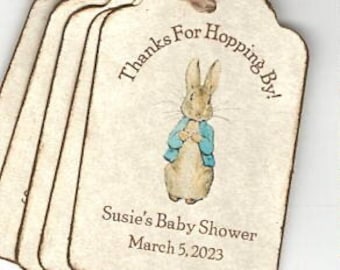 Peter Rabbit Baby Shower Favor Tags Storybook Beatrix Potter 1st First Birthday Thanks For Hopping By Thank You Gift Tags Labels - Set of 20