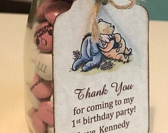 Winnie The Pooh 1st Birthday Party, First Birthday Personalized Thank You Favor Label Gift Tags Vintage Rustic Style - Set of 20