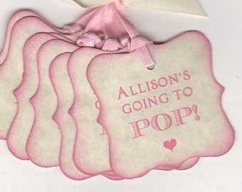 Baby Girl Shower Favor Tags Going To Pop Ready To Pop Baby Shower Tags, Personalized Pink Label Tags - Set of 20