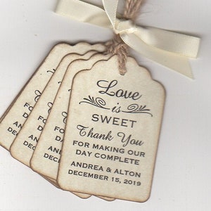 Wedding Favor Tags LOVE IS SWEET Bridal Shower Personalized Thank You Gift Tags Candy Cookie Honey Jam Jar Favor Label Tags - 50 Tags