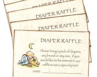 Winnie The Pooh Baby Shower Diaper Raffle Invitation Add On Cards For Game Prize Drawing - Set of 10 - Rustic Vintage Style