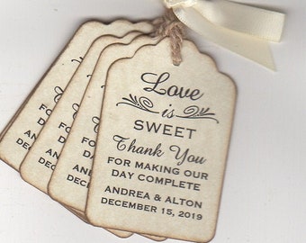 Wedding Favor Tags LOVE IS SWEET Bridal Shower Personalized Thank You Gift Tags Candy Cookie Honey Jam Jar Favor Label Tags - 50 Tags