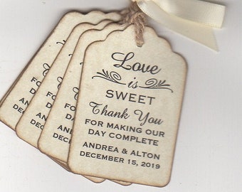 Love Is Sweet Wedding Favor Tags, Personalized Wedding Bridal Shower Tags For Candy Cookies Honey Jam Jar Favor Label Tags - Set of 50 Tags