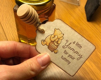 20 Winnie The Pooh Baby Shower Favor Tags Baby Birthday Party A Little Yummy for Your Tummy Honey Jar Pot Tags - Vintage Rustic Style