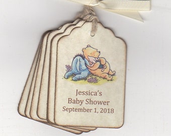 Winnie The Pooh Baby Shower Tags Personalized Pooh Thank You Favor Tags Baby Christening Birthday Party Favor Tags - Set of 20