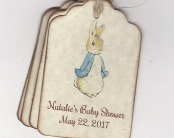 Etiquetas para recuerdos de fiesta de cumpleaños de Peter Rabbit, etiquetas de Beatrix Potter para baby shower, primer cumpleaños, bautizo, juego de 20, estilo vintage