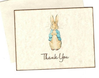 Peter Rabbit Beatrix Potter Baby Shower Thank You Folded Note Cards Baptism Birthday Party Gender Neutral - Vintage Style Set of 10 Cards