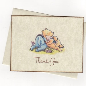Winnie The Pooh Baby Shower Thank You Folded Note Cards Christening Baptism Birthday Party Gender Neutral - Vintage Style Set of 10 Cards