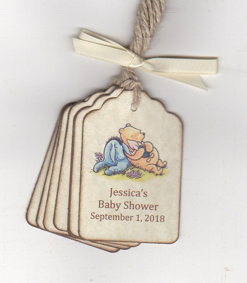 Winnie The Pooh Baby Shower Tags Personalized Pooh Thank You Favor Tags Baby Christening Birthday Party Favor Tags Set of 20 image 1