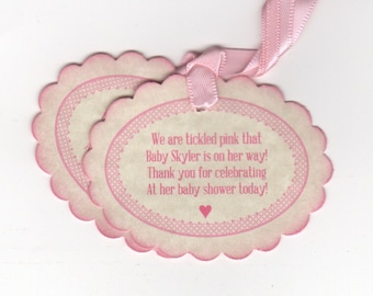 Baby Girl Shower Favor Tags Tickled Pink Baby Shower Party Favor Gift Label Tags - Set of 20