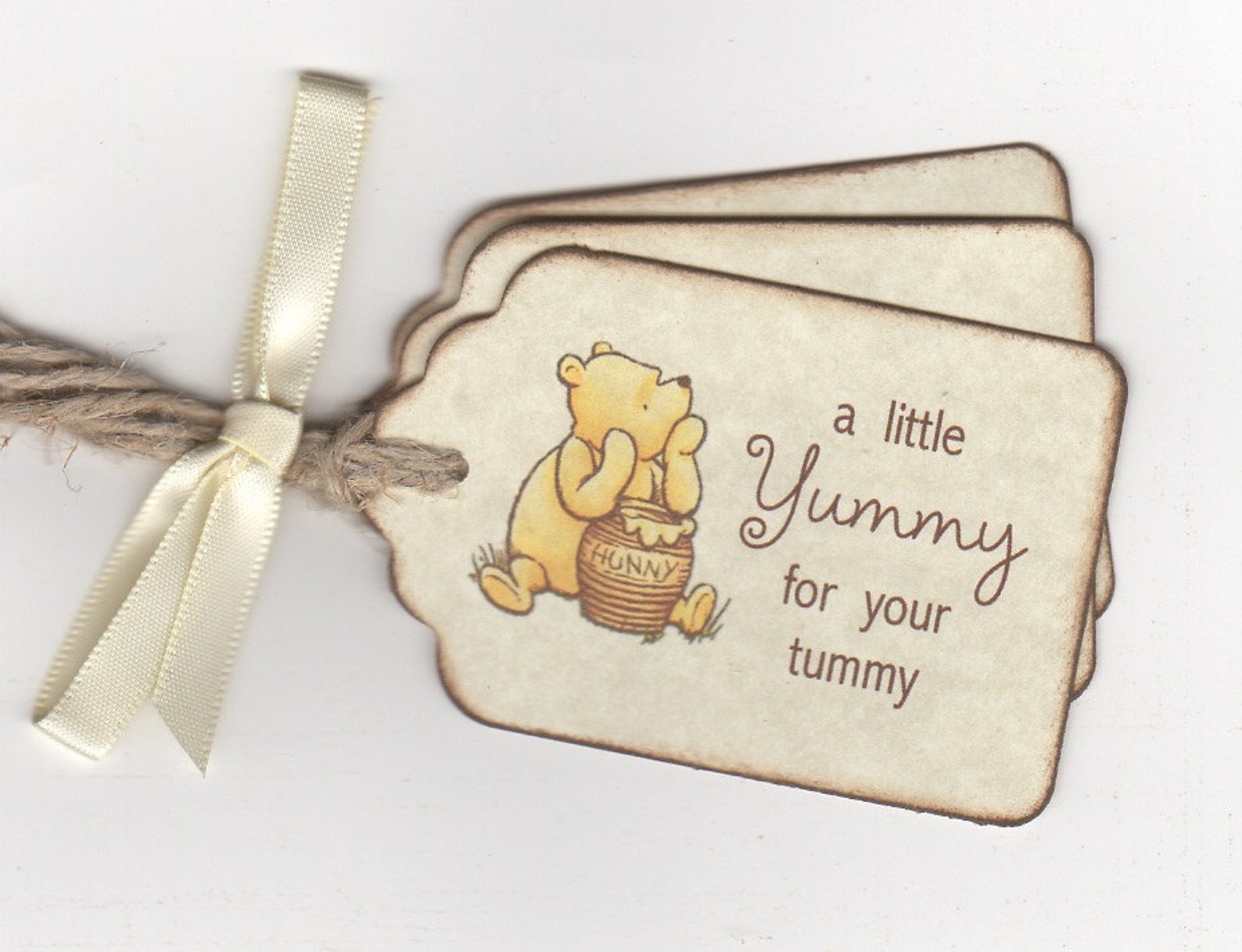 Baby Shower favor tags. Classic Winnie the Pooh with Baby. Тег мама